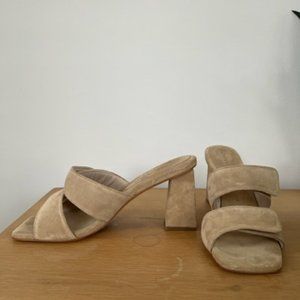 ADRIA PADDED STRAP HEEL by Freda Salvador in stucco suede size 10